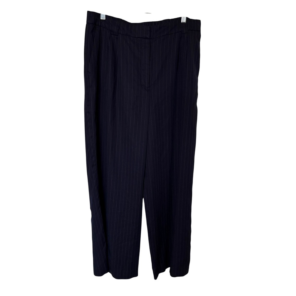 Express Wide Leg Trouser Women 14R Navy Pinstripe Exc. Luxe Comfort High Rise